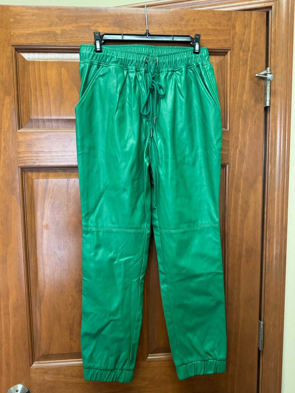 Women’s Green Faux-Leather Jogger Pants